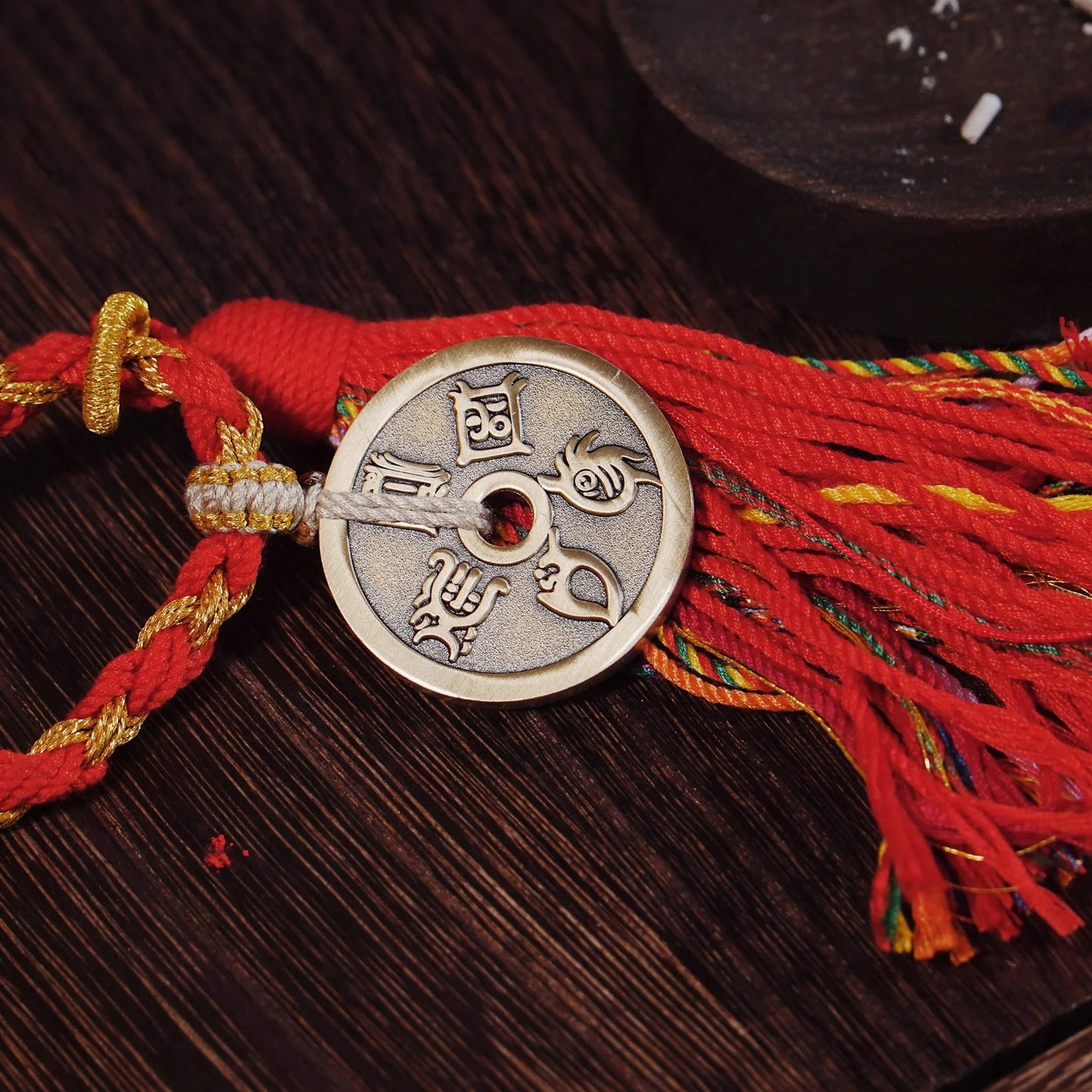 Five Peaks Red Cord Talisman - Thunder Deity Wealth & Anxiety Relief for Car/Bag - karmafu