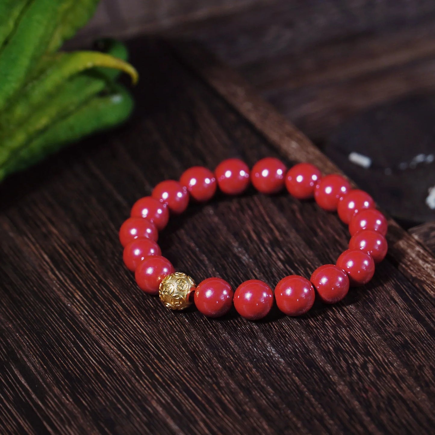 Fire Element Cinnabar Bracelet - Imperial Sand Talisman for Women's Birth Year with Gold-Alloy Bead - karmafu