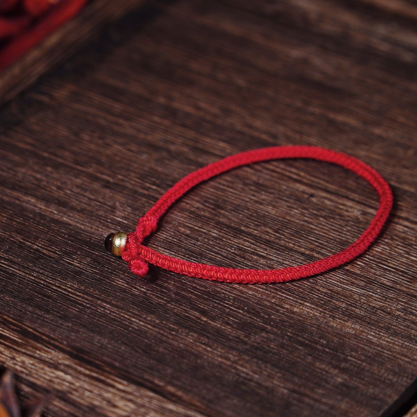 2025 Wood Serpent Guardian Cord - Handwoven Red String Bracelet with Gold Clasp for Zodiac Year Protection - karmafu