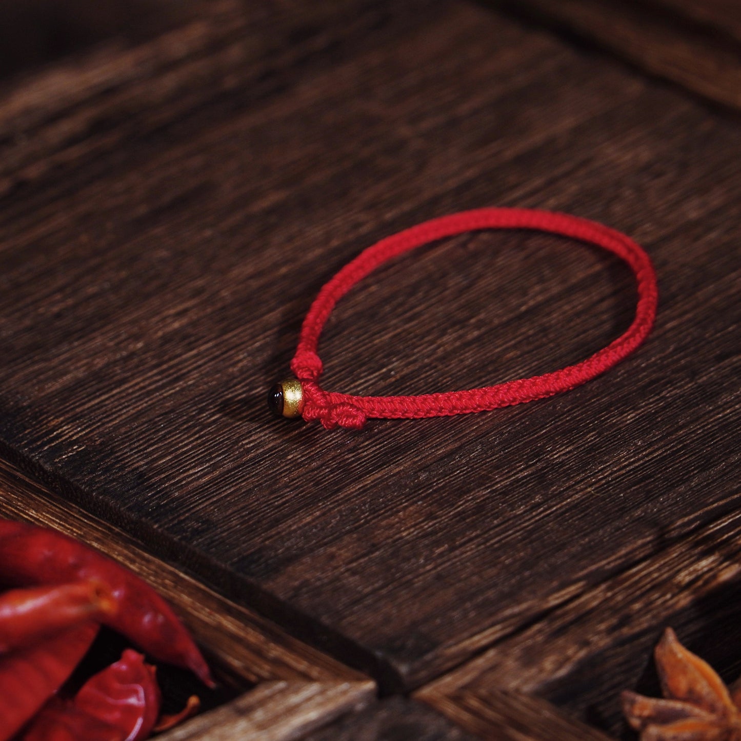 2025 Wood Serpent Guardian Cord - Handwoven Red String Bracelet with Gold Clasp for Zodiac Year Protection - karmafu