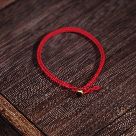 Wood Serpent Guardian Cord: Red String Bracelet for Zodiac Protection - karmafu