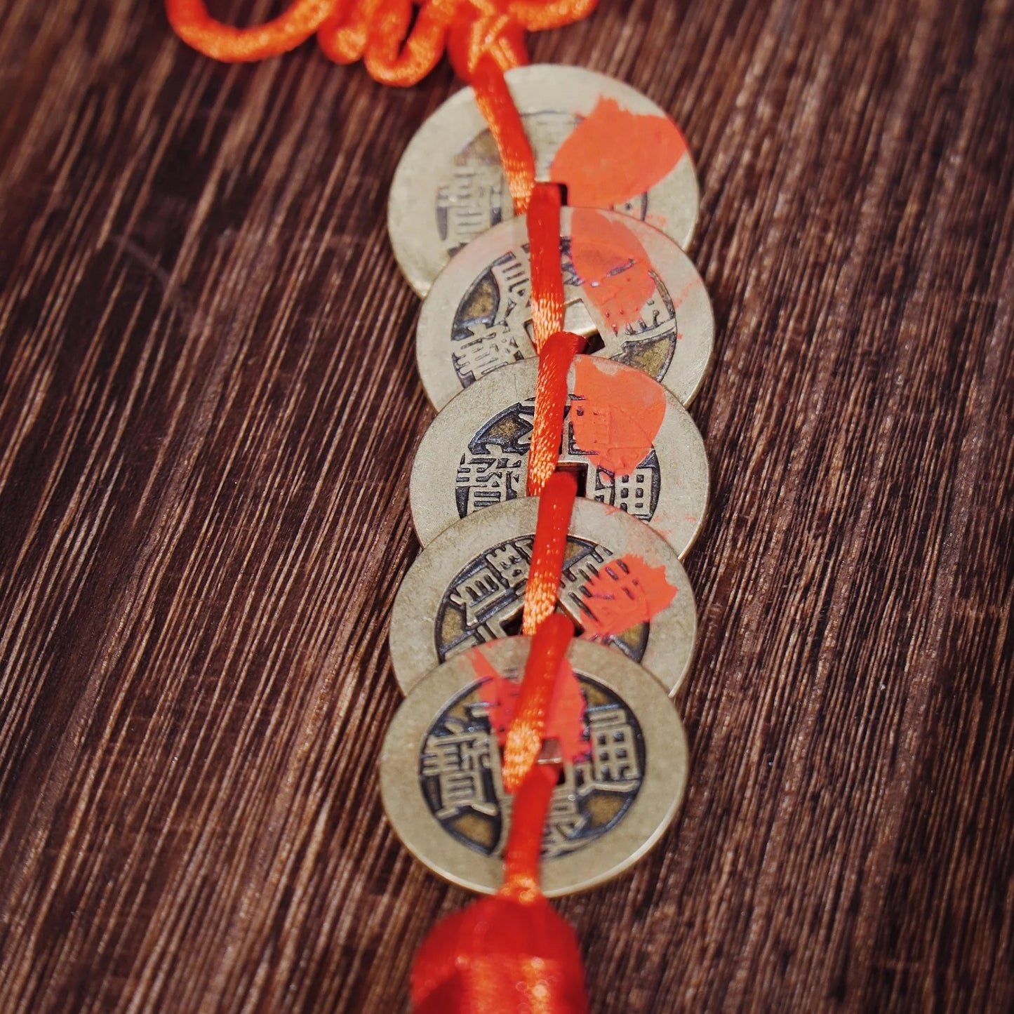 Imperial Five Emperor Coins - Genuine Qing Dynasty Antique Set with Sacred Cinnabar Blessing for Wealth & Household Protection - karmafu