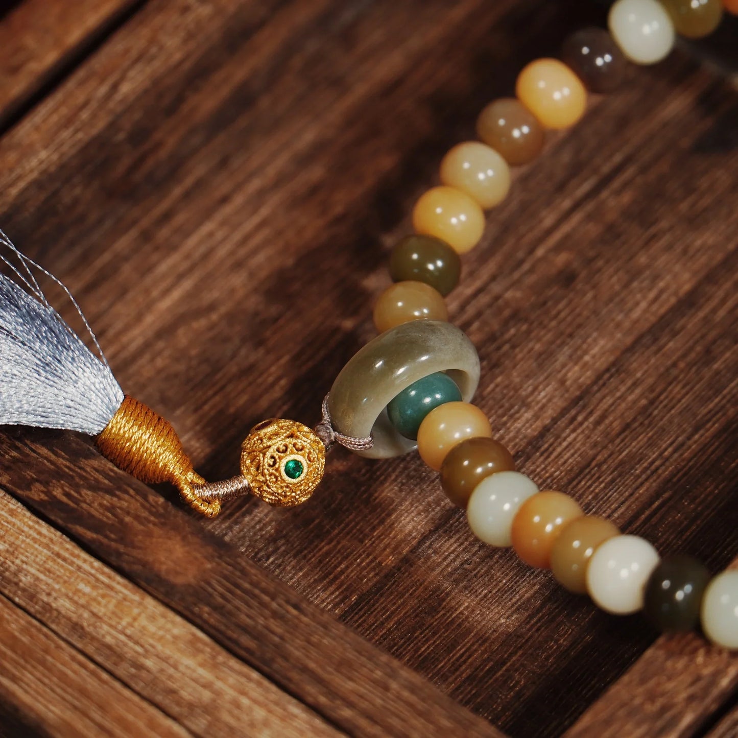 Rainbow Bodhi Mala - 54 Beads Peace Chakra Necklace with Fluorite Energizer - karmafu