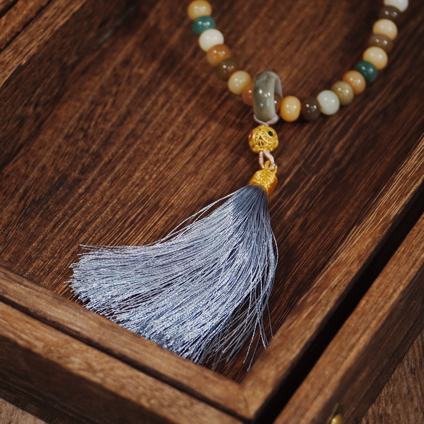 Rainbow Bodhi Mala - 54 Beads Peace Chakra Necklace with Fluorite Energizer - karmafu