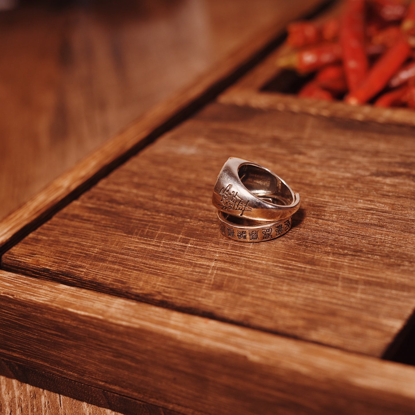 Mountain Spirit Talisman Ring - Silver-Plated Copper Adjustable Protection Ring for Men - karmafu