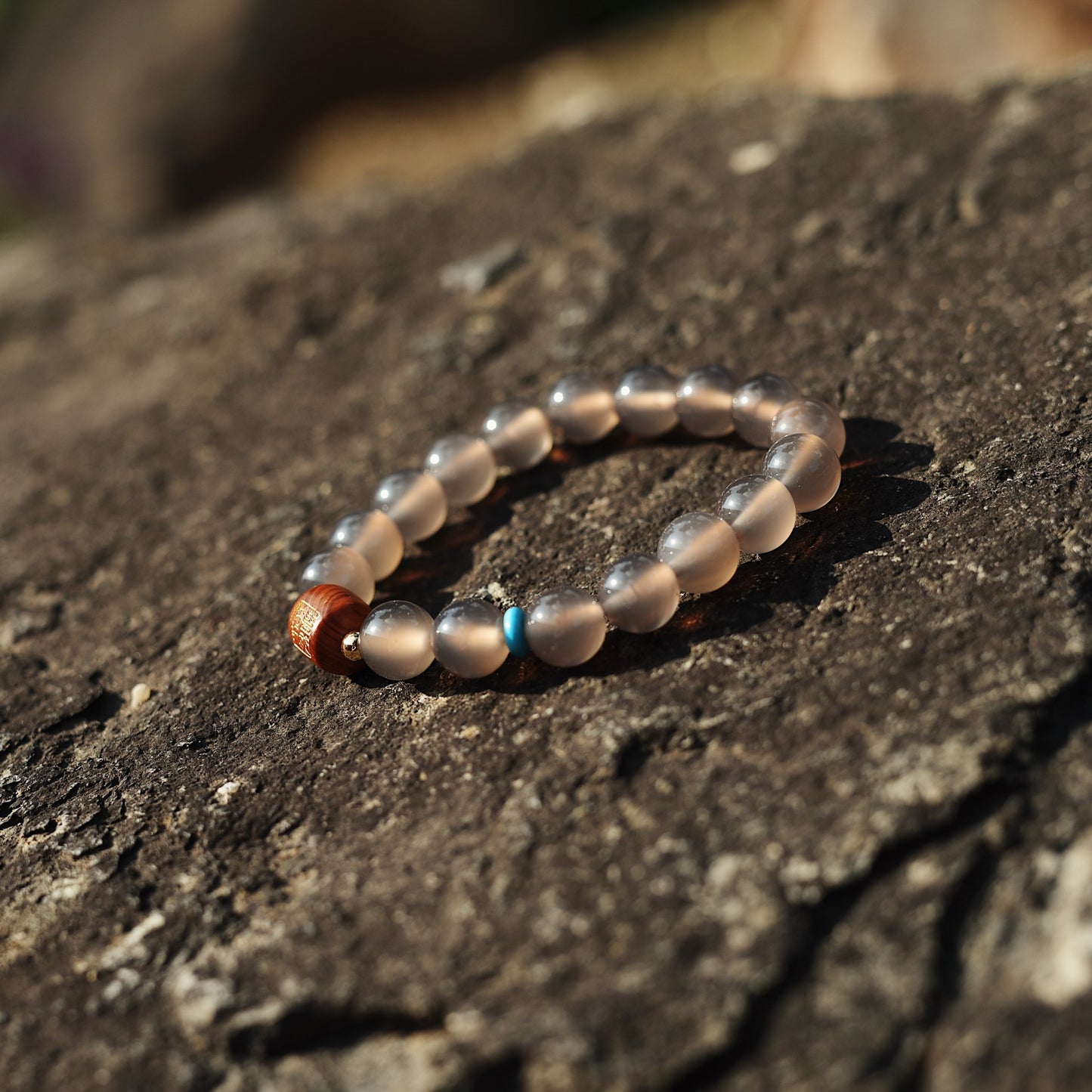 Glacial Agate & Cypress Bracelet - Protection Energy Mala with Turquoise & 14K Gold - karmafu