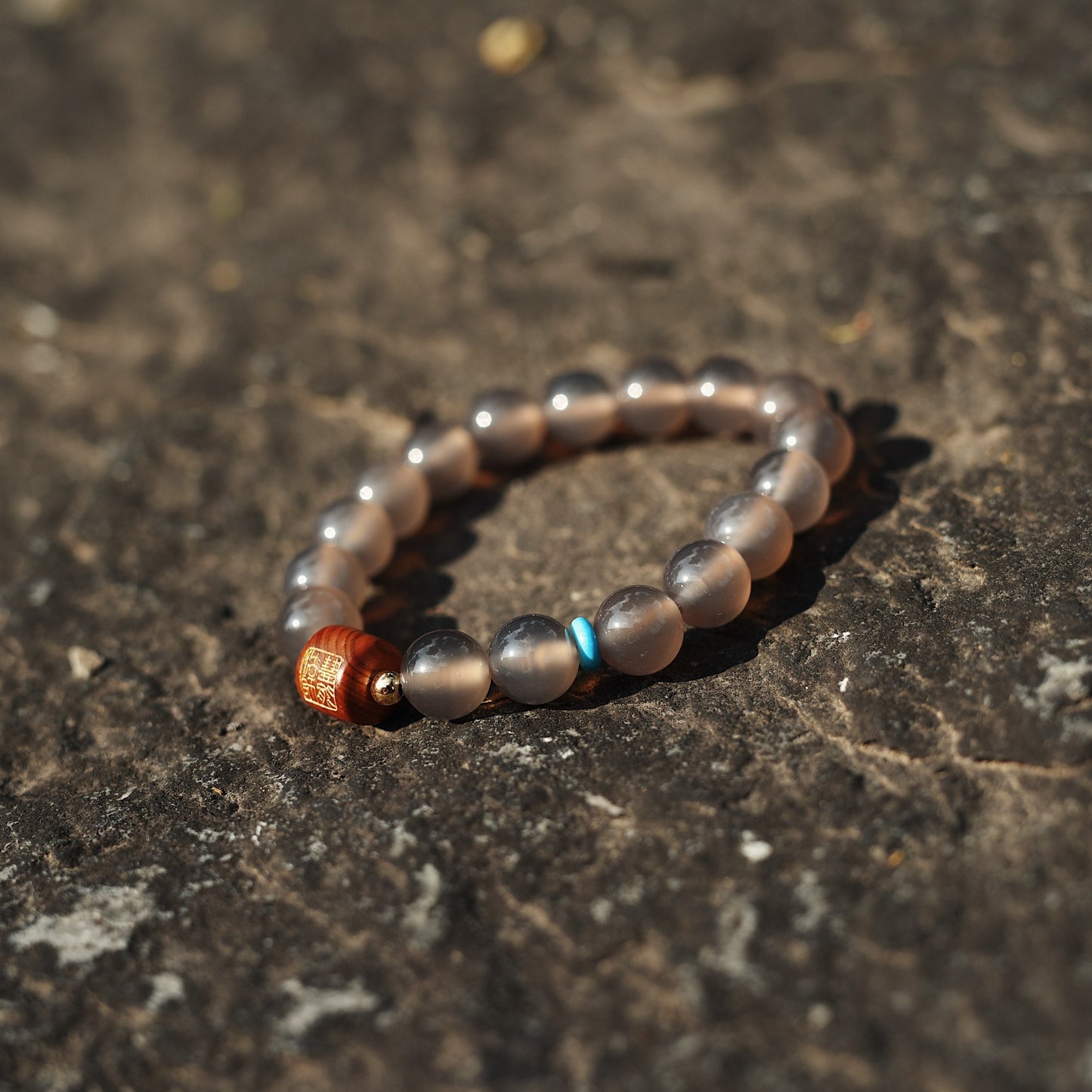Glacial Agate & Cypress Bracelet - Protection Energy Mala with Turquoise & 14K Gold - karmafu