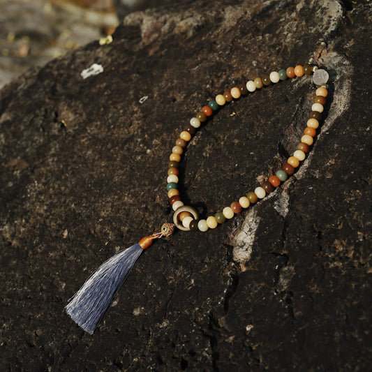 Rainbow Bodhi Mala: 54 Beads Taoist Talisman for Chakra Alignment and Spiritual Balance - karmafu