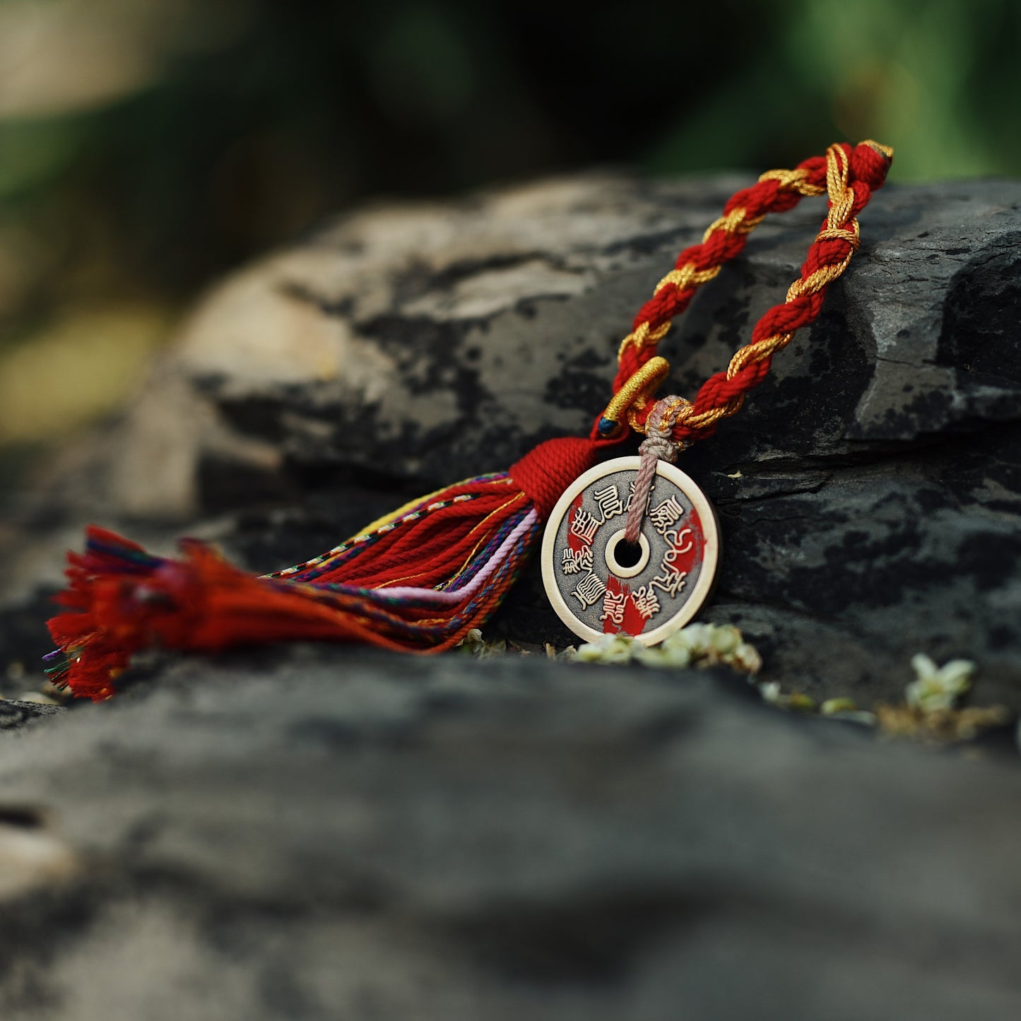 Five Peaks Red Cord Talisman - Thunder Deity Wealth & Anxiety Relief for Car/Bag - karmafu