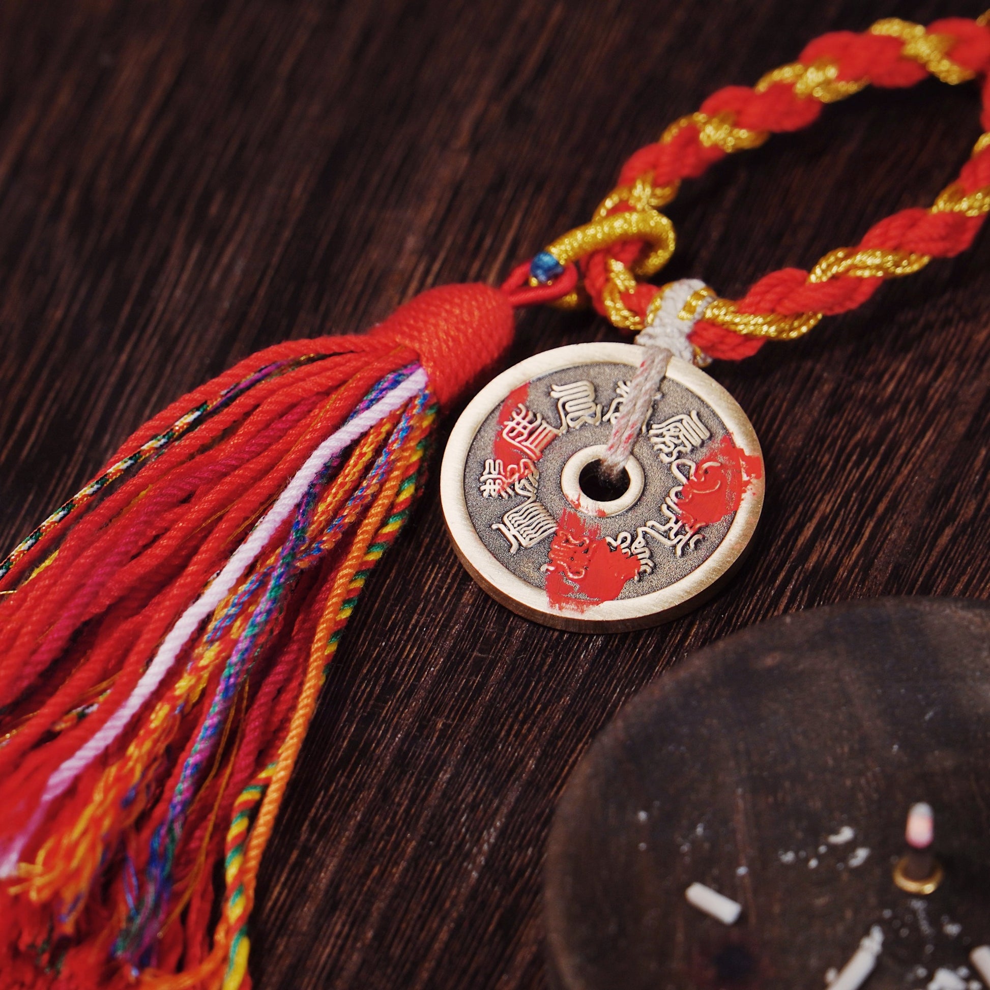 Five Peaks Red Cord Talisman - Thunder Deity Wealth & Anxiety Relief for Car/Bag - karmafu