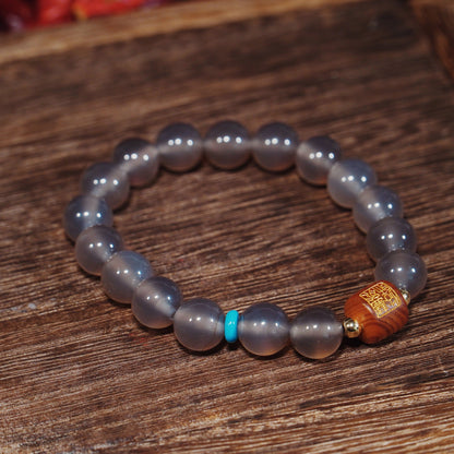 Glacial Agate & Cypress Bracelet - Protection Energy Mala with Turquoise & 14K Gold - karmafu