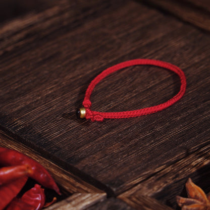 2025 Wood Serpent Guardian Cord - Handwoven Red String Bracelet with Gold Clasp for Zodiac Year Protection - karmafu