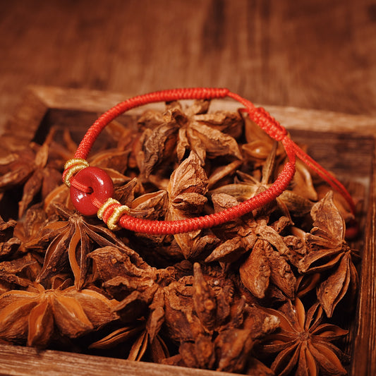 Royal Purple Cinnabar Pi Disc Bracelet - Natural Ore Protection Talisman for Zodiac Year & Evil Ward - karmafu