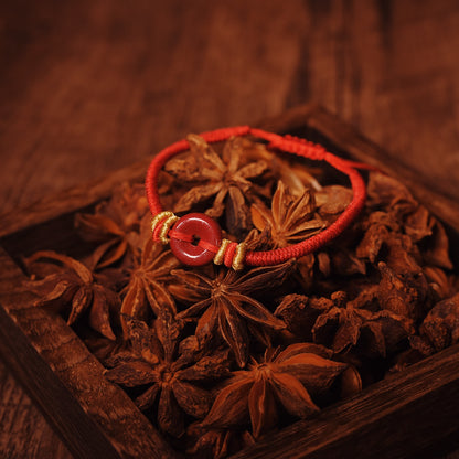 Royal Purple Cinnabar Pi Disc Bracelet - Natural Ore Protection Talisman for Zodiac Year & Evil Ward - karmafu