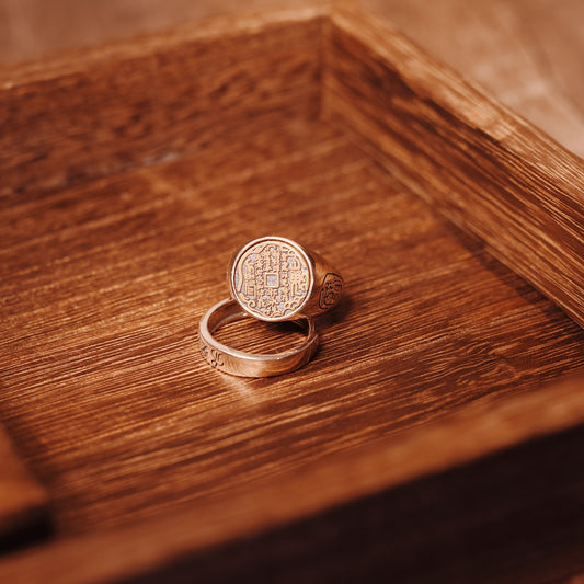 Mountain Spirit Talisman Ring - Silver-Plated Copper Adjustable Protection Ring for Men - karmafu