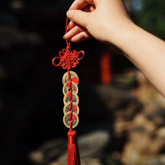 Imperial Five Emperor Coins - Genuine Qing Dynasty Antique Set with Sacred Cinnabar Blessing for Wealth & Household Protection - karmafu
