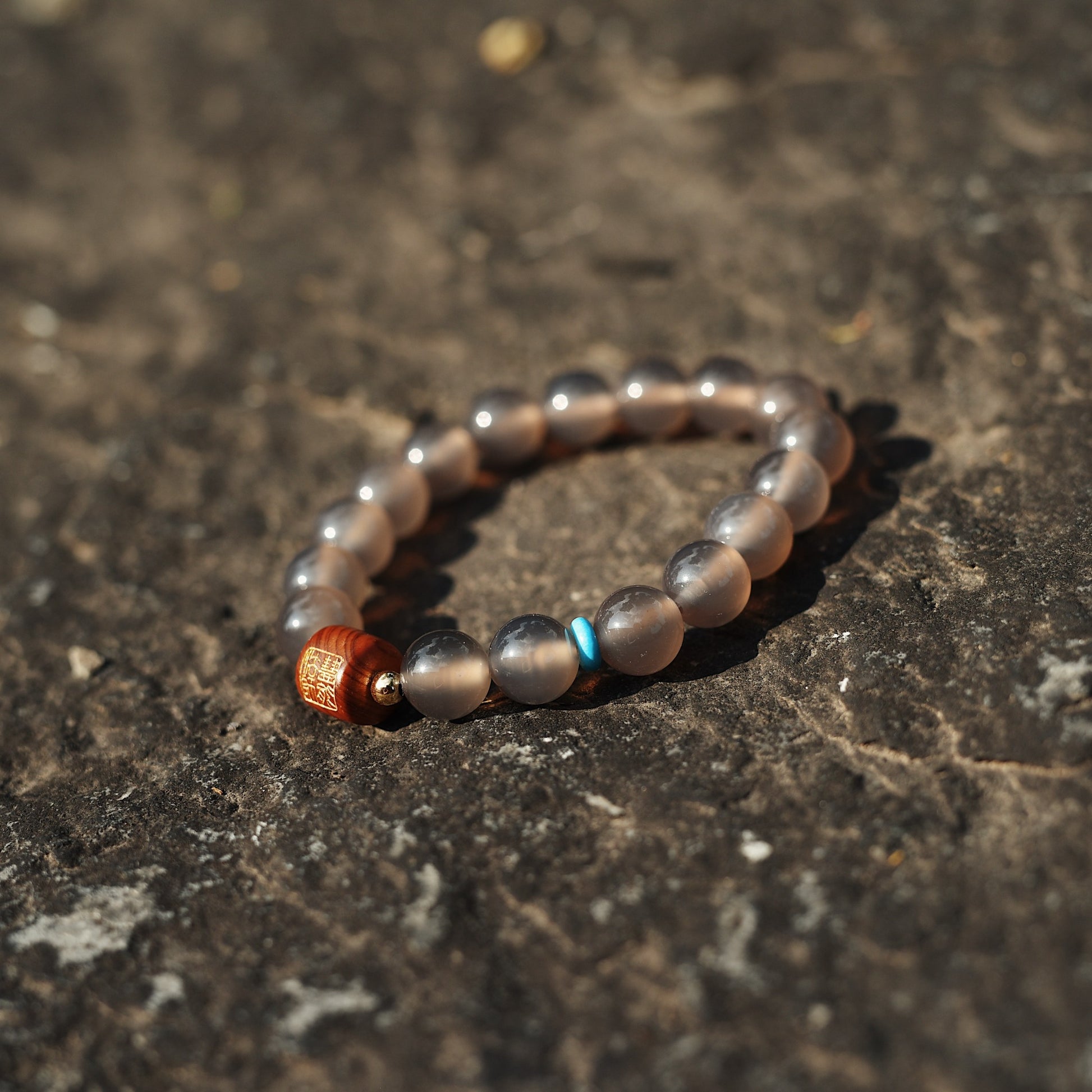 Glacial Agate & Cypress Bracelet - Protection Energy Mala with Turquoise & 14K Gold - karmafu