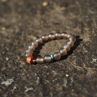Glacial Agate & Cypress Bracelet - Protection Energy Mala with Turquoise & 14K Gold - karmafu