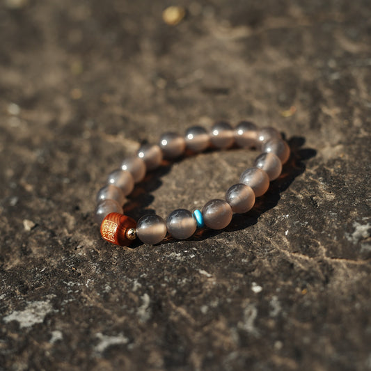 Glacial Agate & Cypress Bracelet - Protection Energy Mala with Turquoise & 14K Gold - karmafu