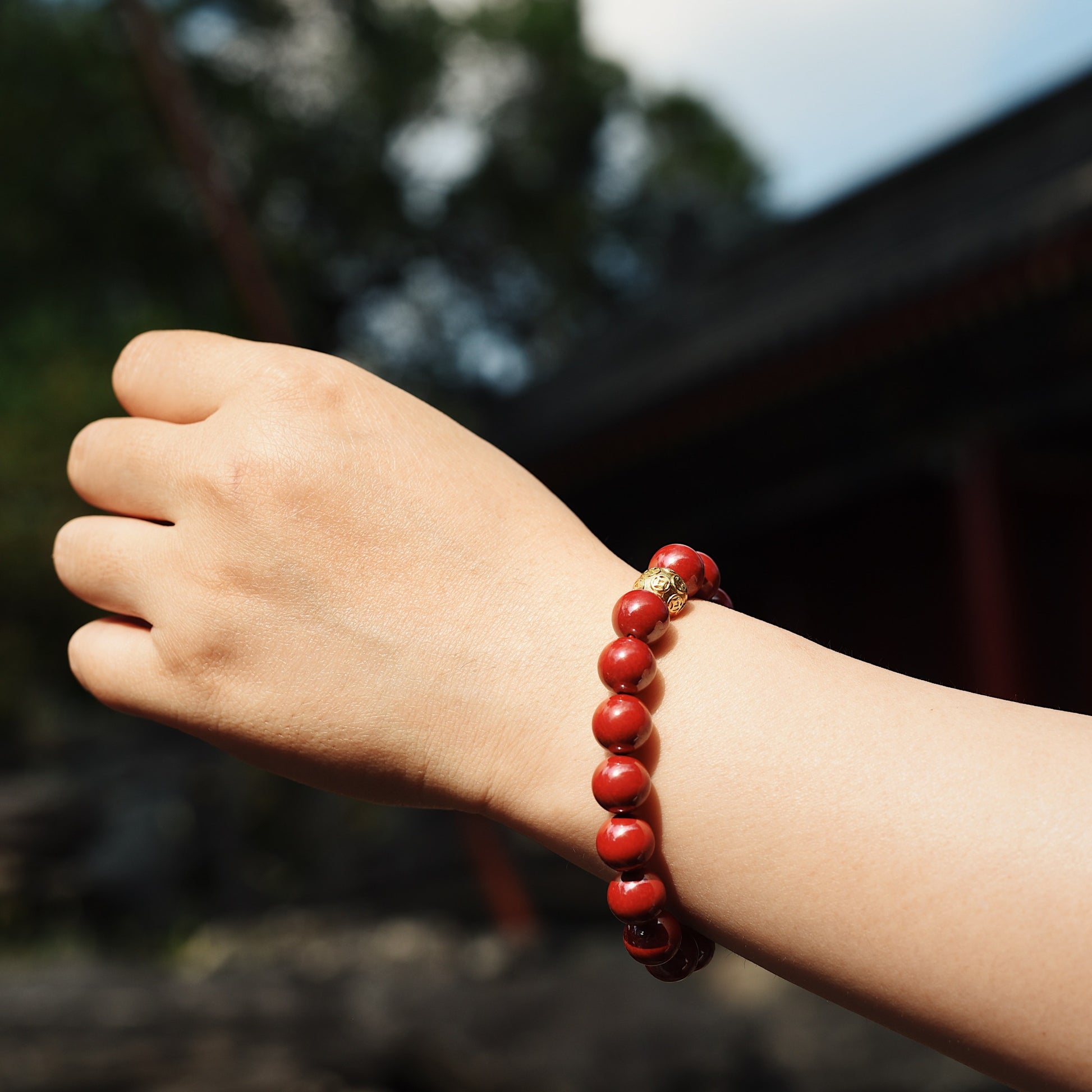 Fire Element Cinnabar Bracelet - Imperial Sand Talisman for Women's Birth Year with Gold-Alloy Bead - karmafu