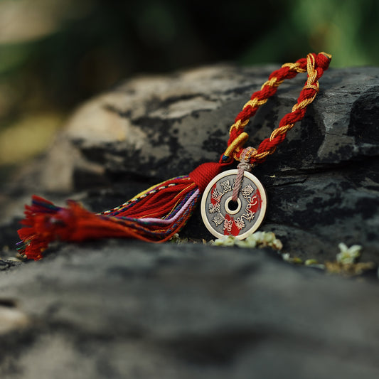 Five Peaks Red Cord Talisman - Thunder Deity Wealth & Anxiety Relief for Car/Bag - karmafu