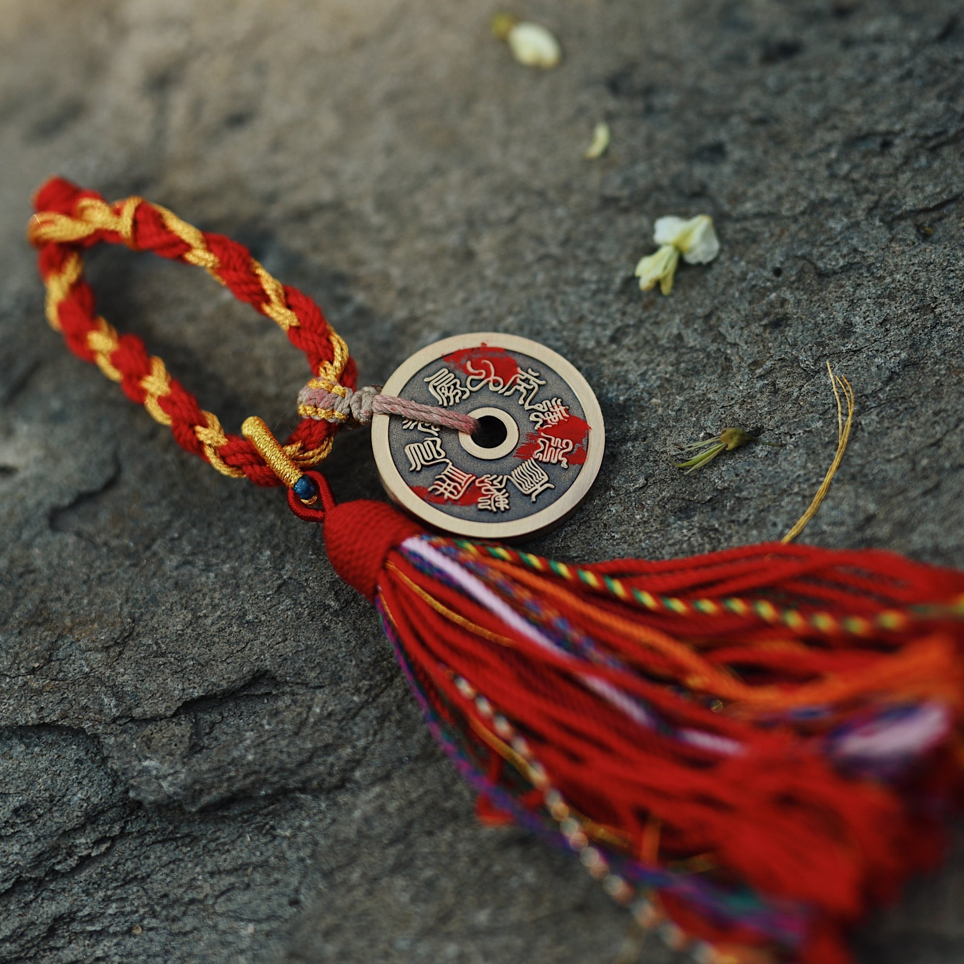 Five Peaks Red Cord Talisman - Thunder Deity Wealth & Anxiety Relief for Car/Bag - karmafu