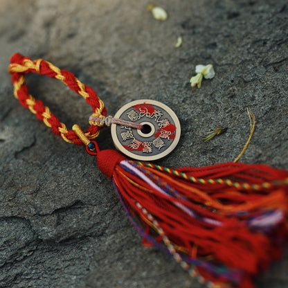 Five Peaks Red Cord Talisman - Thunder Deity Wealth & Anxiety Relief for Car/Bag - karmafu