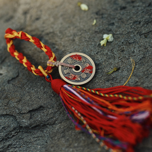 Five Peaks Red Cord Talisman - Thunder Deity Wealth & Anxiety Relief for Car/Bag - karmafu